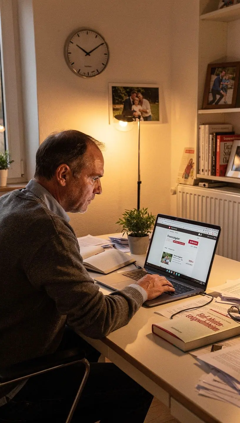 Frau überprüft morgens mit einem Notizbuch und Stift ihre geplanten Ausgaben für den Tag am Küchentisch